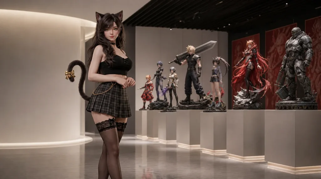 Premier Brands 1 Nya-chan with her life-size figure collection in the Otakudolls atelier